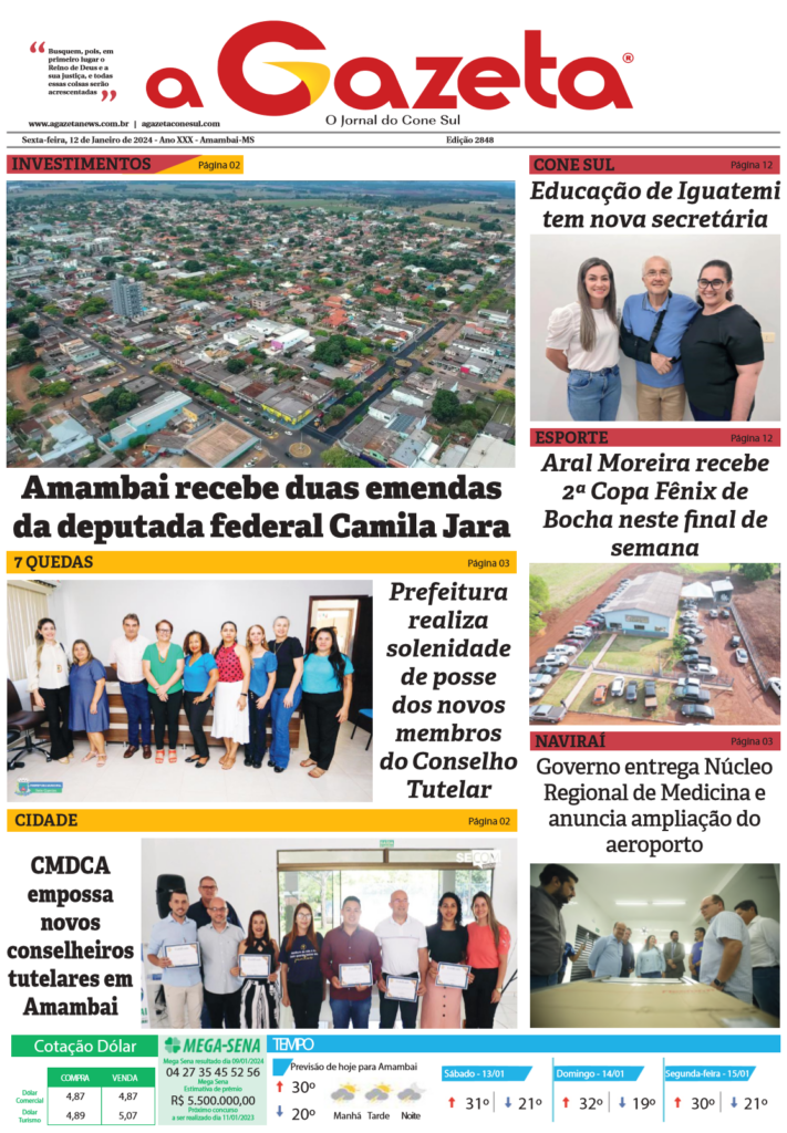 Jornal A Gazeta – Edição de 12 de janeiro de 2024