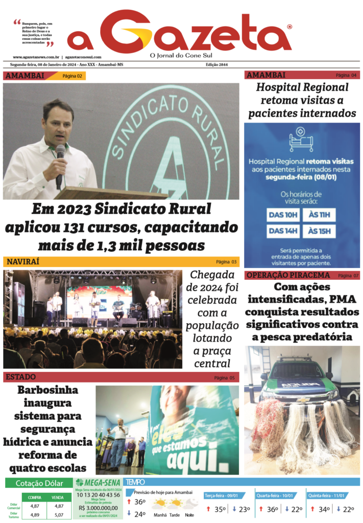 Jornal A Gazeta – Edição de 08 de janeiro de 2024