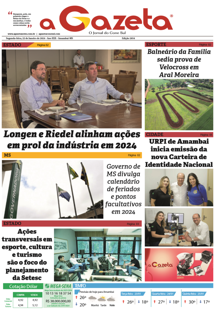 Jornal A Gazeta – Edição de 22 de janeiro de 2024