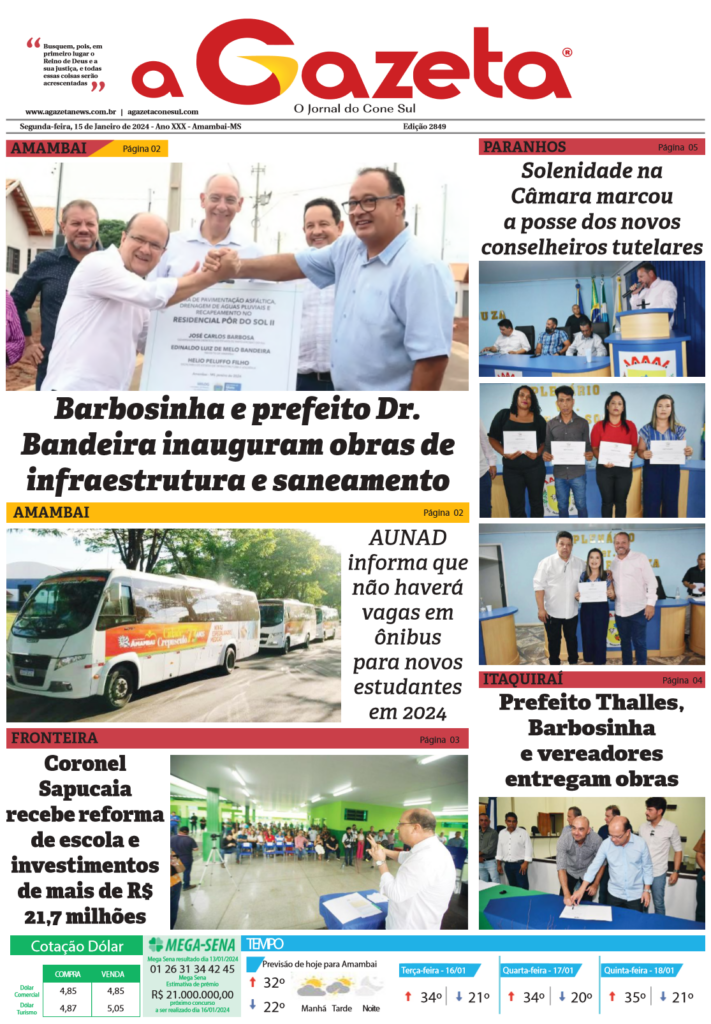 Jornal A Gazeta – Edição de 15 de janeiro de 2024