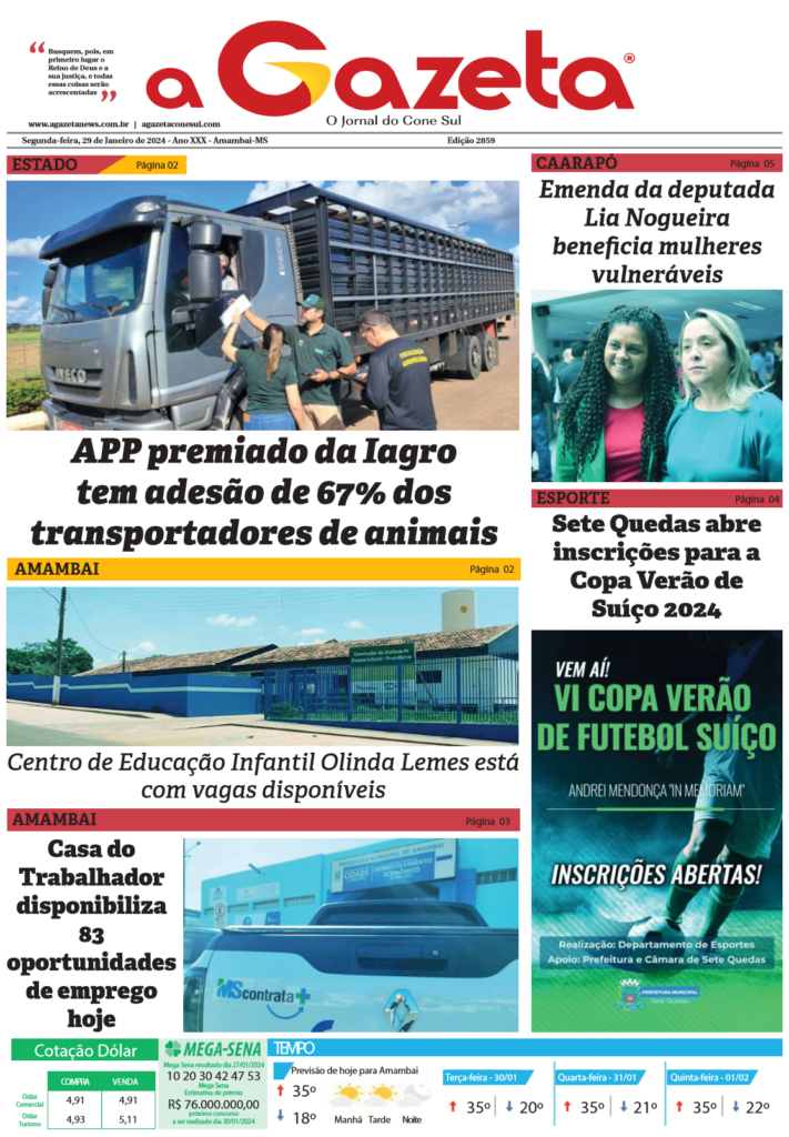 Jornal A Gazeta – Edição de 29 de janeiro de 2024