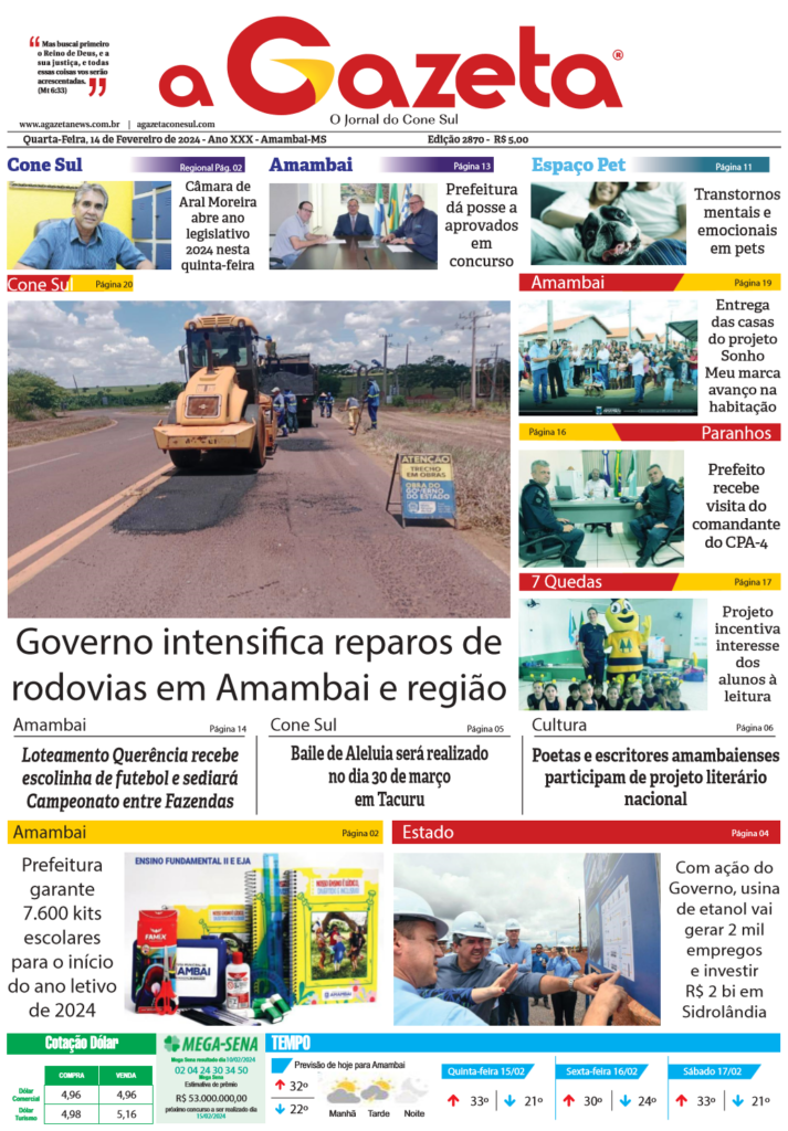 Jornal A Gazeta – Edição de 14 de fevereiro de 2024