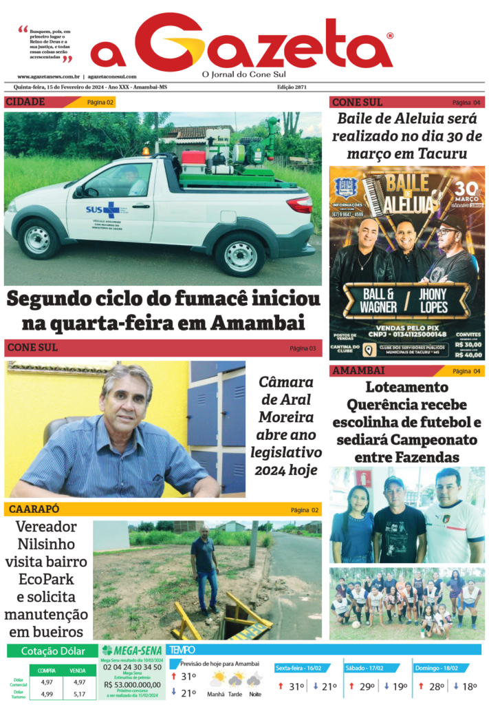 Jornal A Gazeta – Edição de 15 de fevereiro de 2024