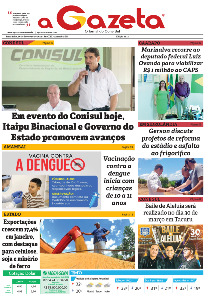 Jornal A Gazeta – Edição de 16 de fevereiro de 2024