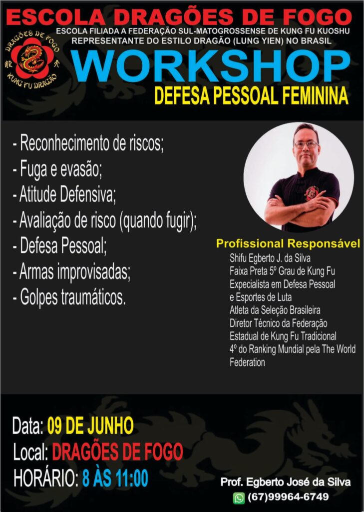 Escola Dragões de Fogo vai oferecer workshops de defesa pessoal nos dias 8 e 9 de junho em Amambai