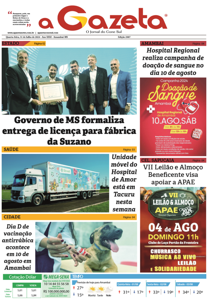 Jornal A Gazeta – Edição de 31 de julho de 2024