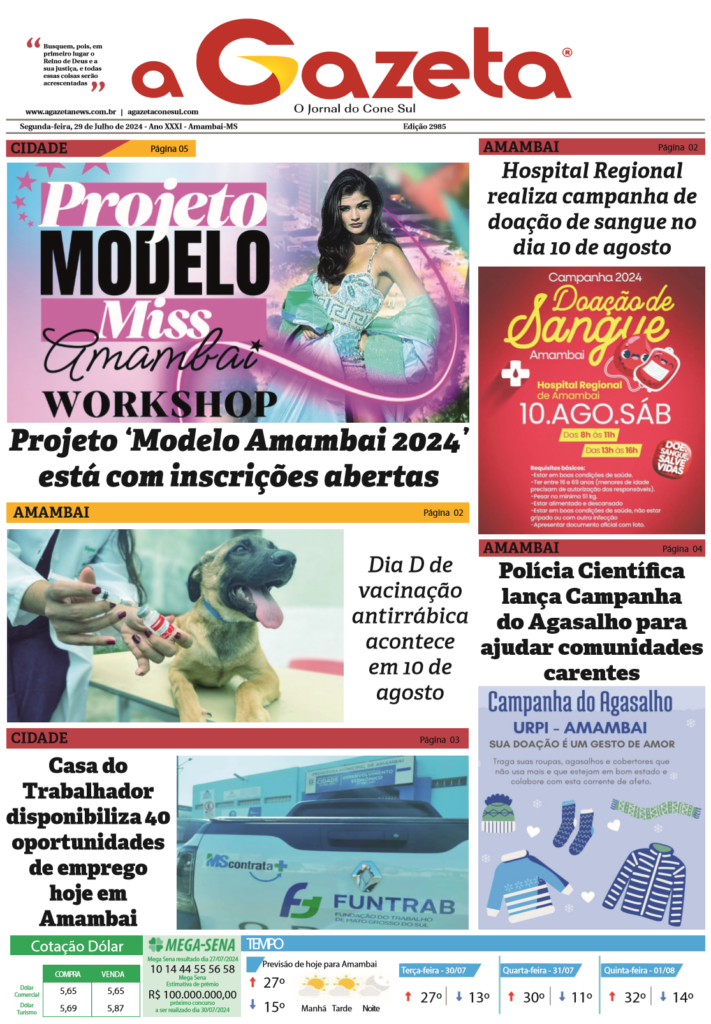 Jornal A Gazeta – Edição de 29 de julho de 2024