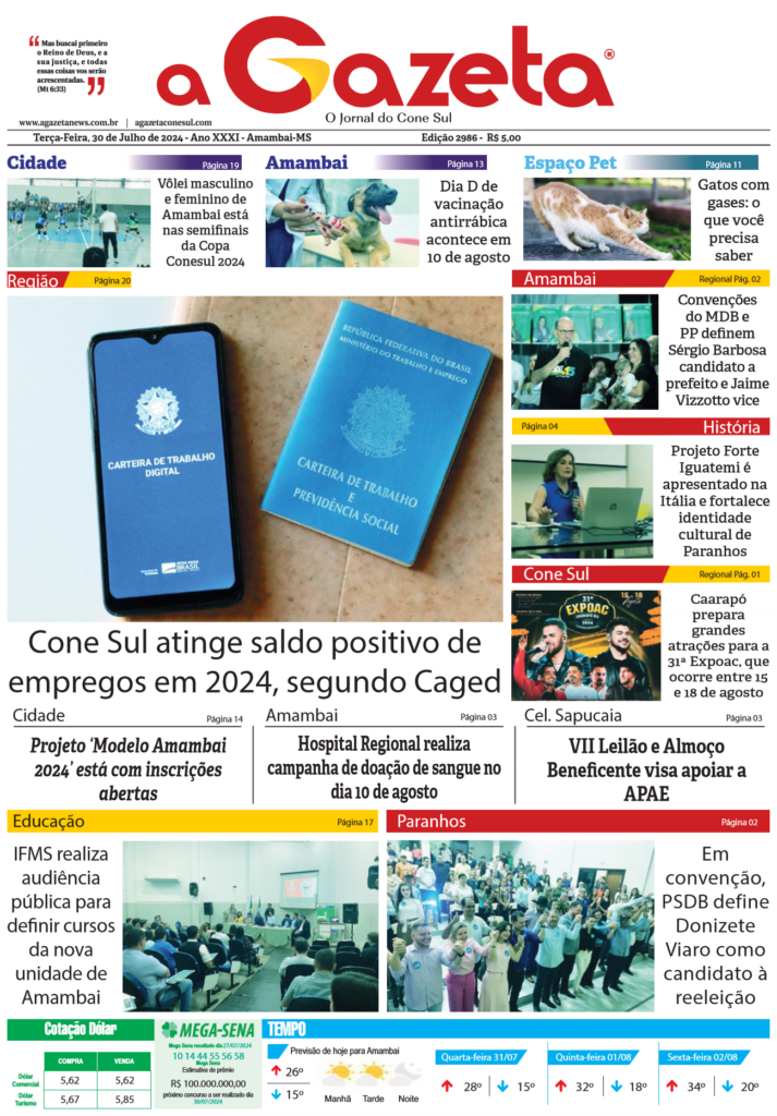 Jornal A Gazeta – Edição de 30 de julho de 2024