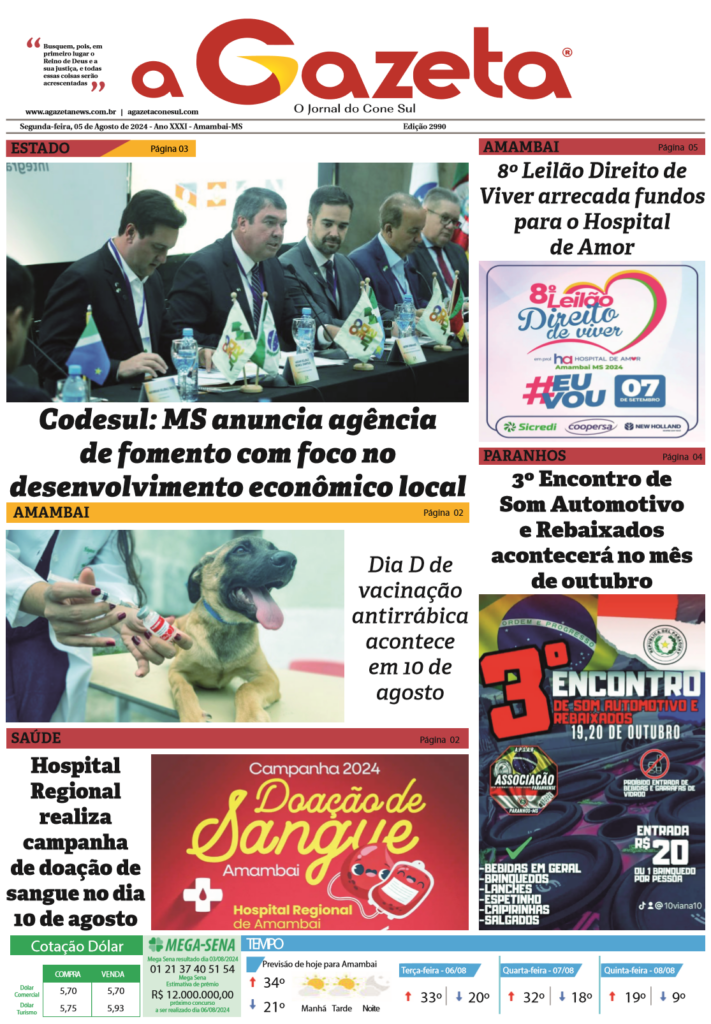 Jornal A Gazeta – Edição de 05 de agosto de 2024