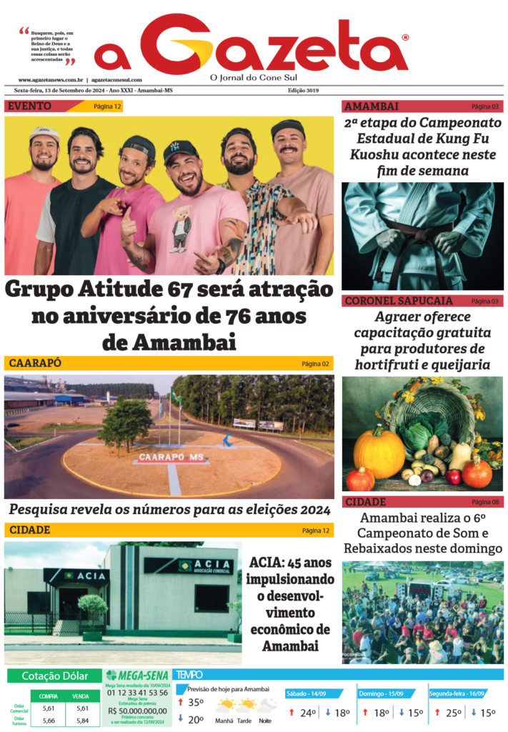 Jornal A Gazeta – Edição de 13 de setembro de 2024