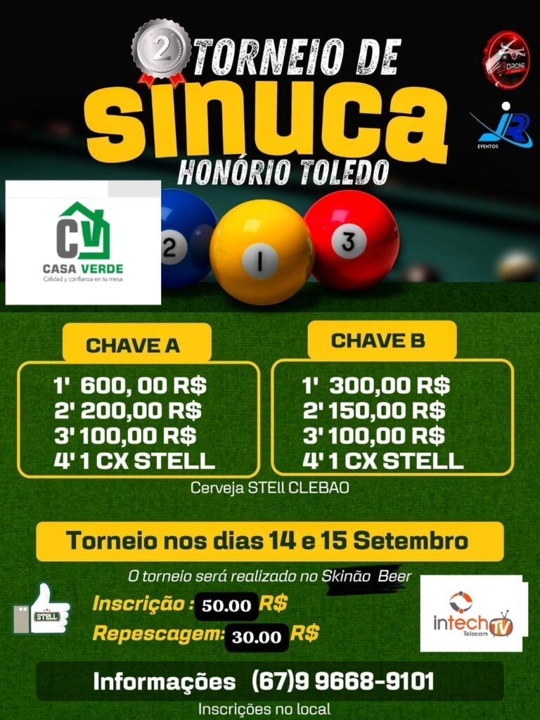 2º Torneio de Sinuca Honório Toledo acontece neste fim de semana em Amambai