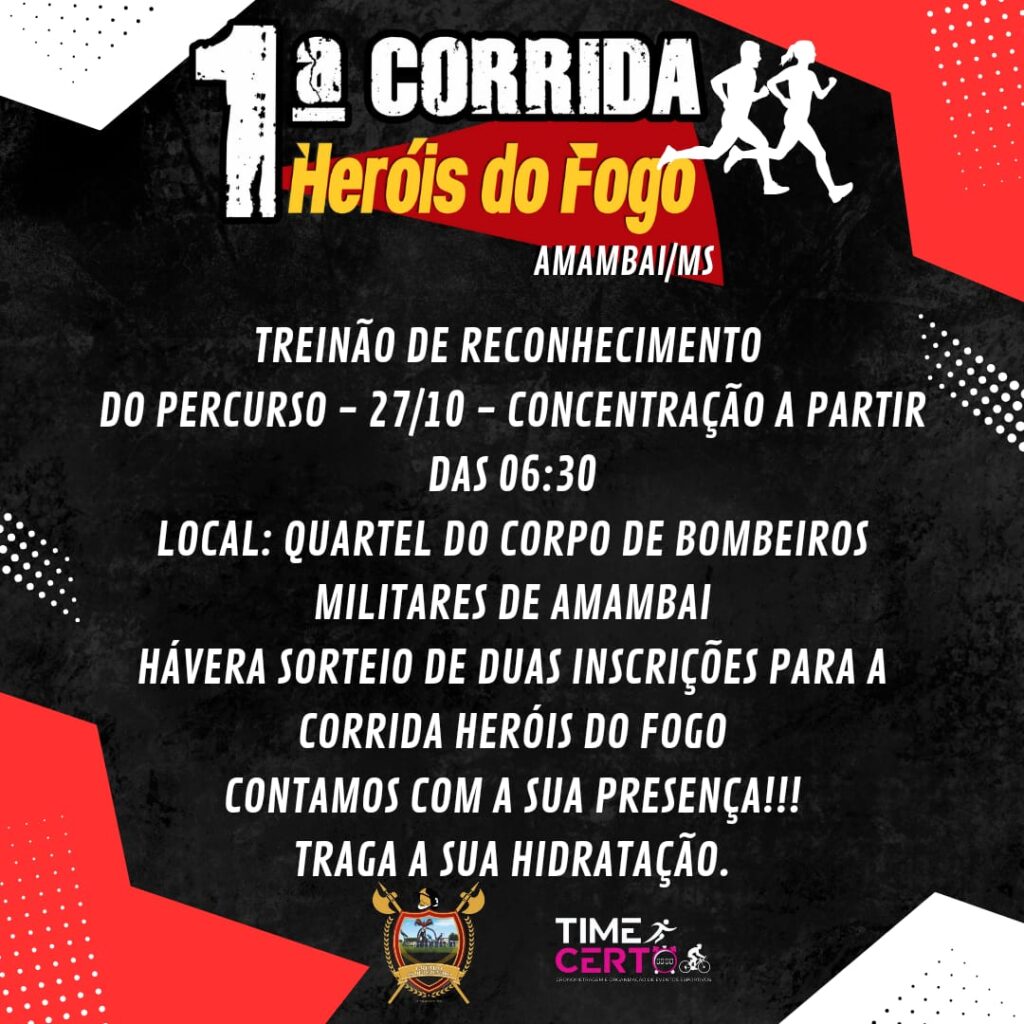 Treinão de reconhecimento da 1ª Corrida Heróis do Fogo será realizado em Amambai no domingo (27)