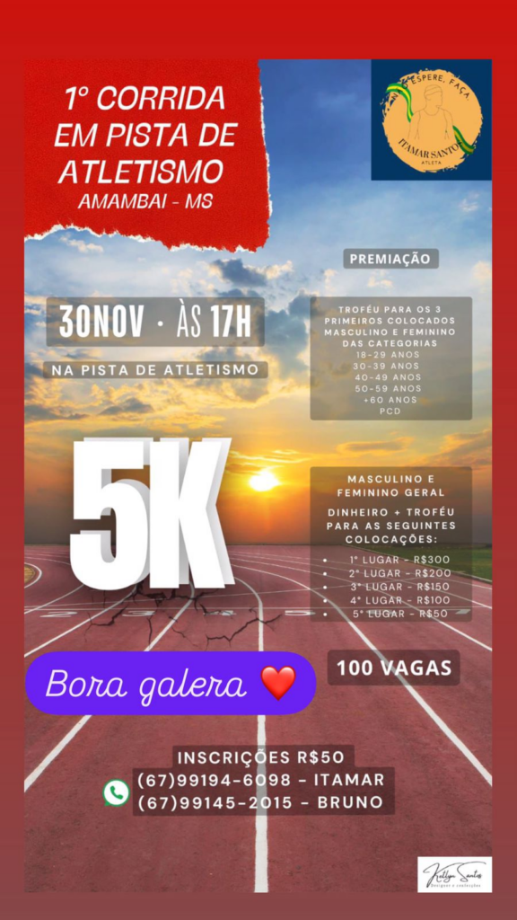 Com inscrições abertas, 1ª Corrida em Pista de Atletismo acontece em novembro em Amambai