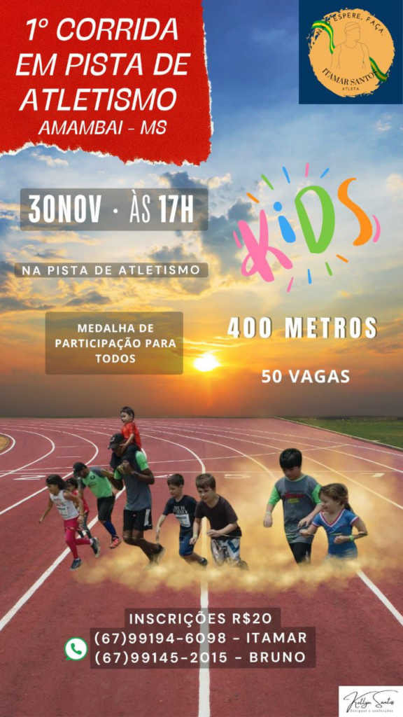 Com inscrições abertas, 1ª Corrida em Pista de Atletismo acontece em novembro em Amambai