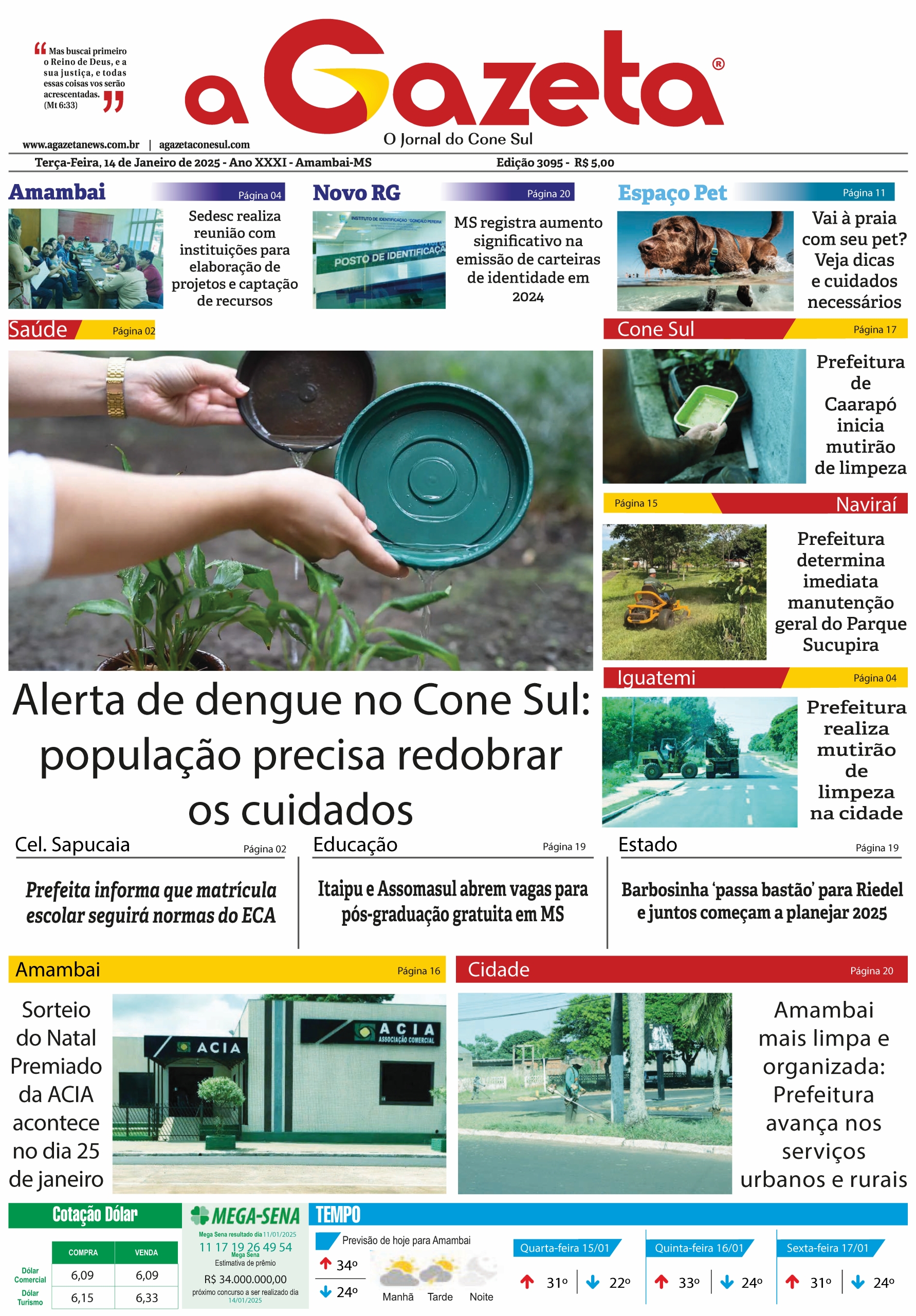 Jornal A Gazeta – Edição de 14 de janeiro de 2025