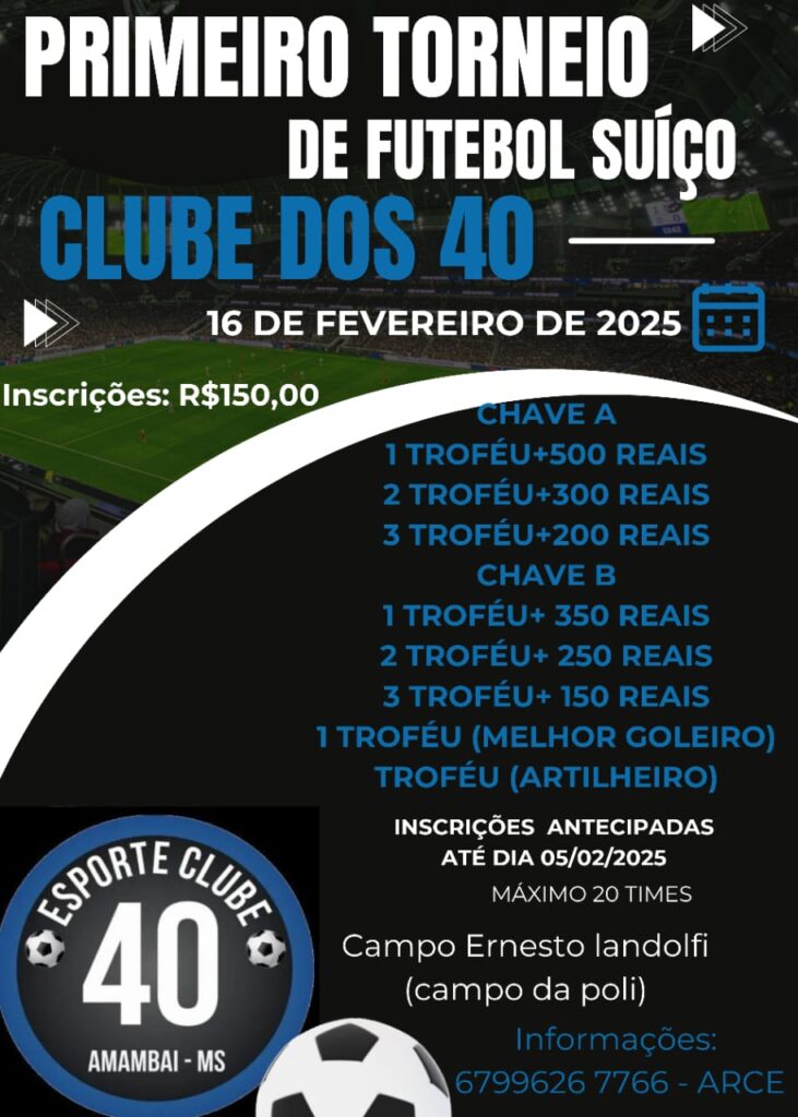 Clube dos 40 promove torneio de suíço dia 16 em Amambai