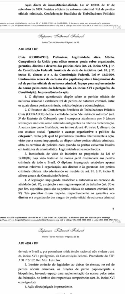 STF confirma validade de lei e reforça conquista da papiloscopia em MS