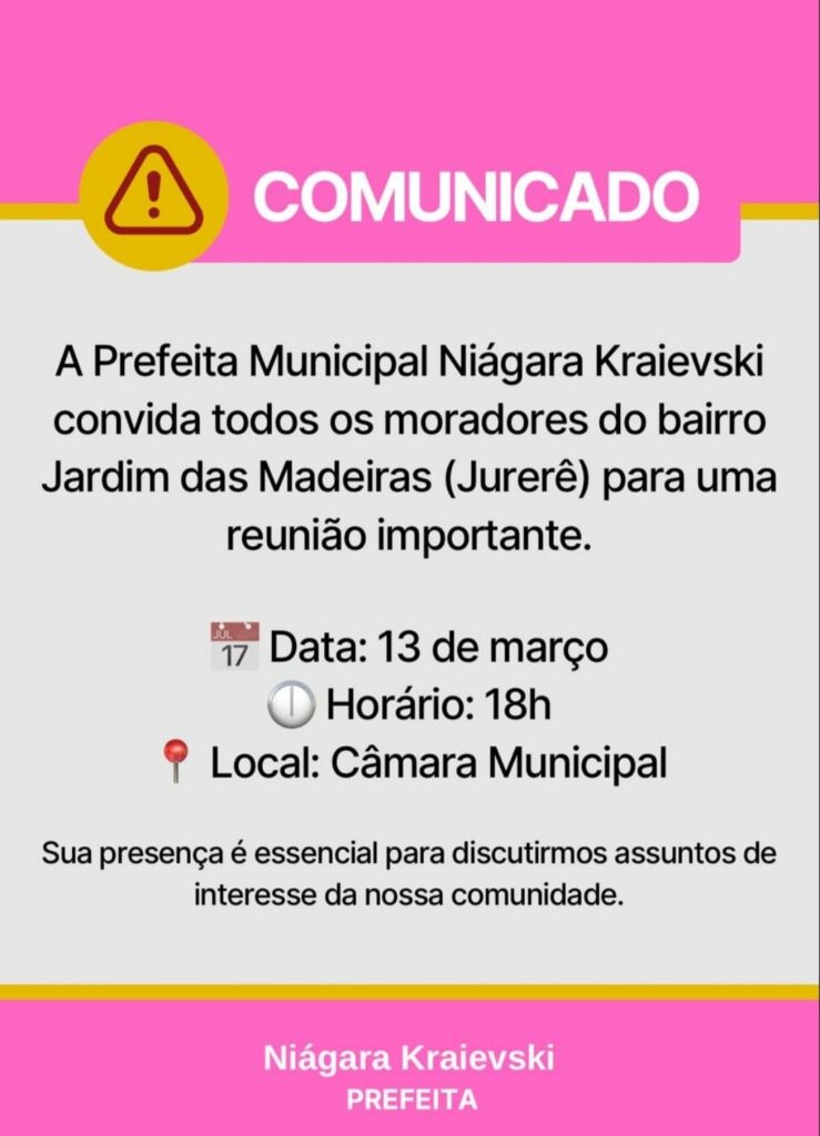 Prefeita de Coronel Sapucaia convoca moradores do Jardim das Madeiras para reunião na Câmara Municipal