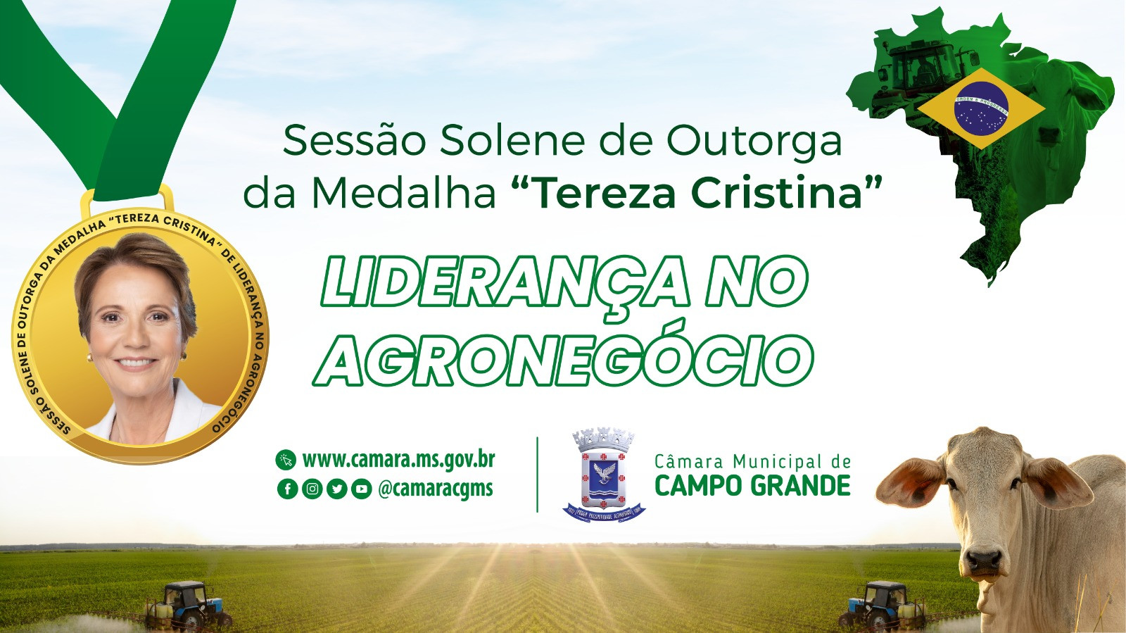 Sessão solene outorga a Medalha “Tereza Cristina” de Liderança no Agronegócio nesta sexta-feira em Campo Grande