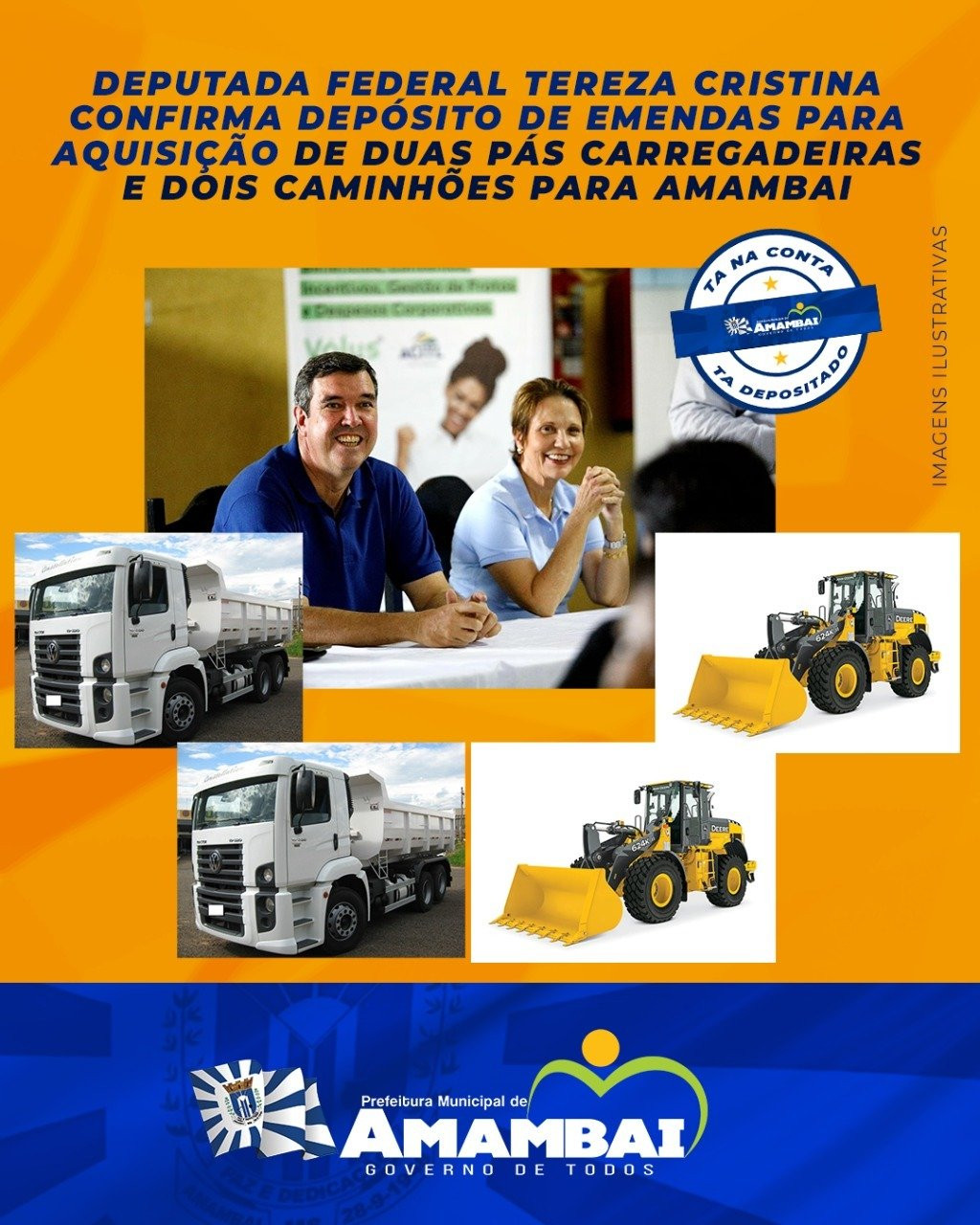 Além de duas pás carregadeiras, Tereza Cristina confirma emenda para aquisição de dois novos caminhões para Amambai